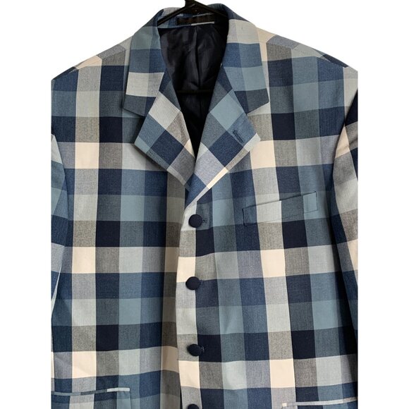 Mens Falcone Blue Check 5 Button Ventless Blazer Coat Size 42R EUC Lined 7145 - Picture 3 of 14